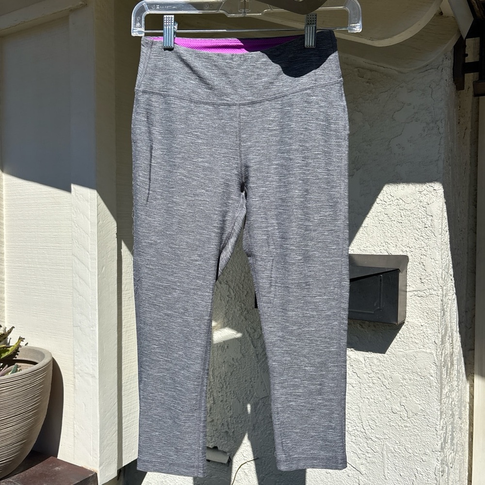 Marika Heather Gray Leggings with Purple Waistband